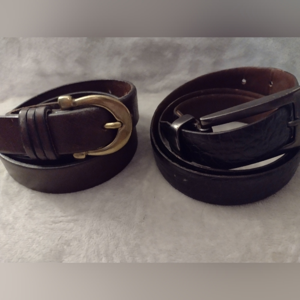 Two Brown Genuine Leather Belts, 36" length